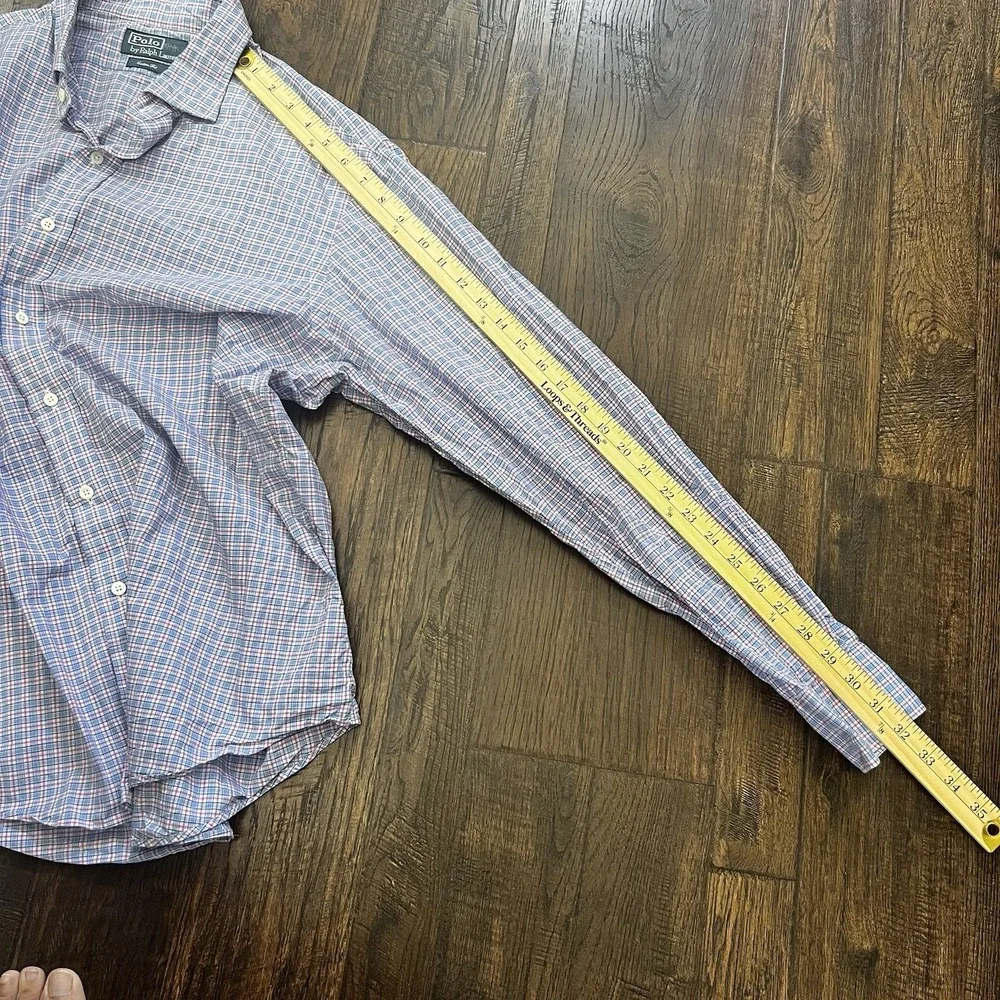 Vintage Polo Ralph Lauren Shirt Mens XL Plaid Check Blue Pink Custom Fit Y2K 90s